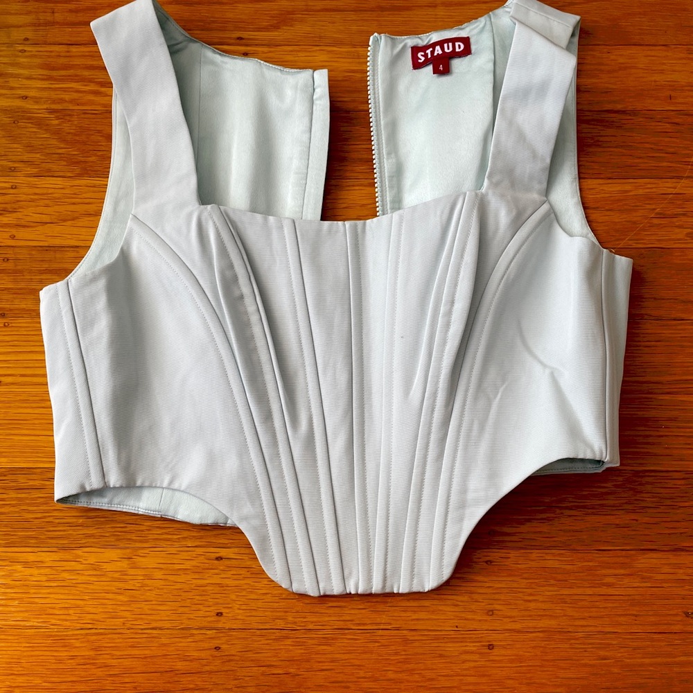Never Worn Staud Alice Corset Top in light sea foam blue SZ 4